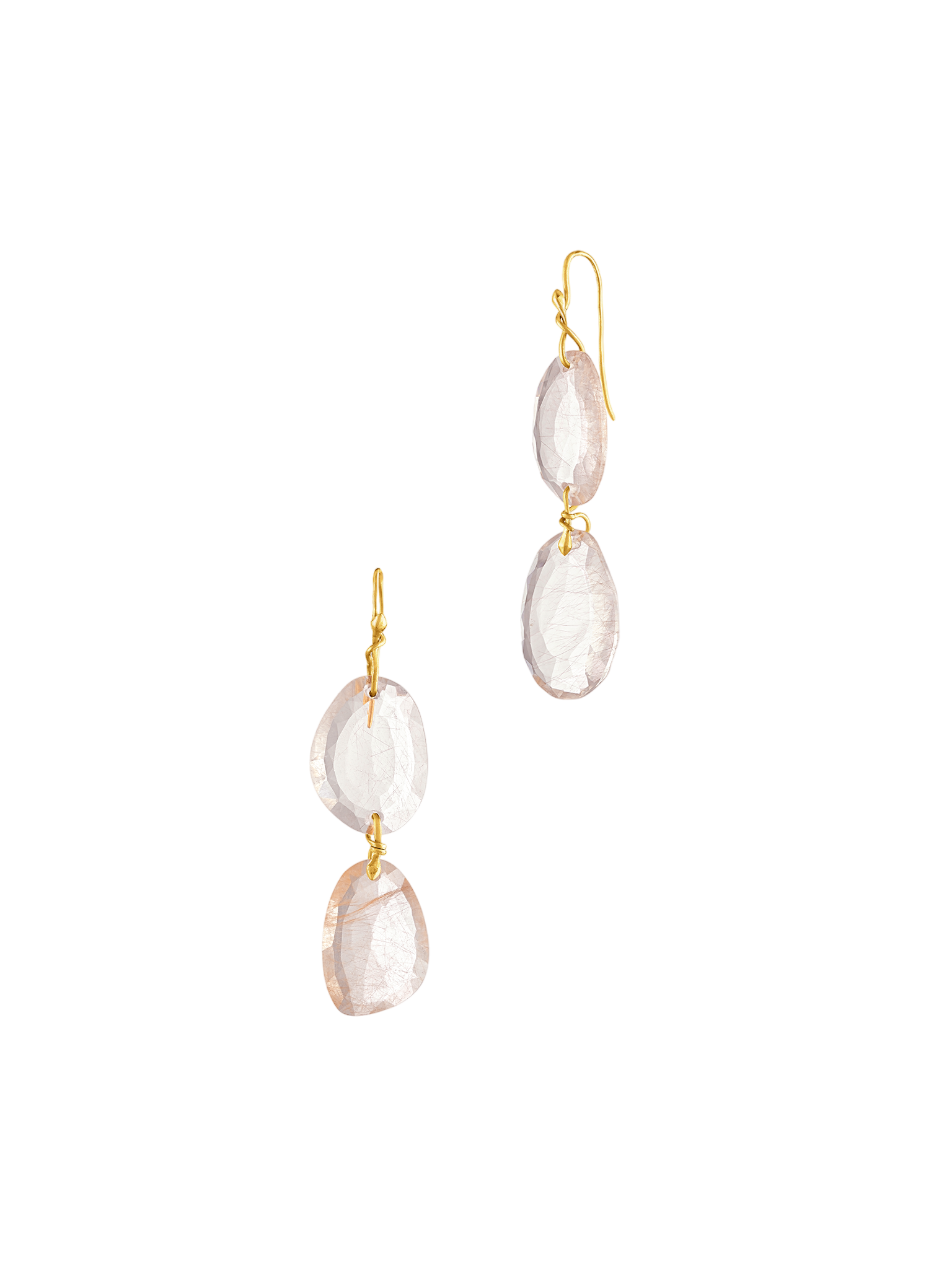 Double snake link earrings in pink rutilated quartz